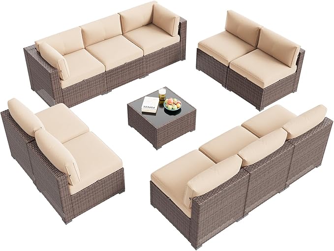 Aoxun Patio Furniture Set, 11 Piece Outdoor Sectional Sofas - Image 9