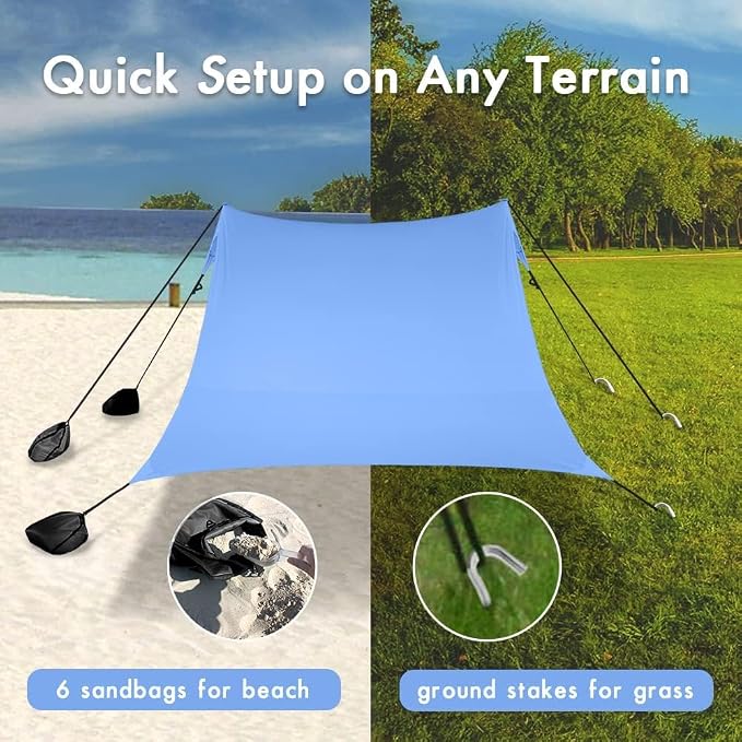 Beach Canopy Windproof Design, Sun Shelter UPF50+ Portable Family Tent - Image 5