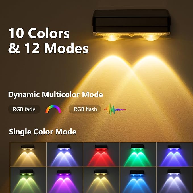 VOLISUN Solar Fence Lights Outdoor 12 Pack, 10 Colors ＆ Color Changing Fence - Image 3