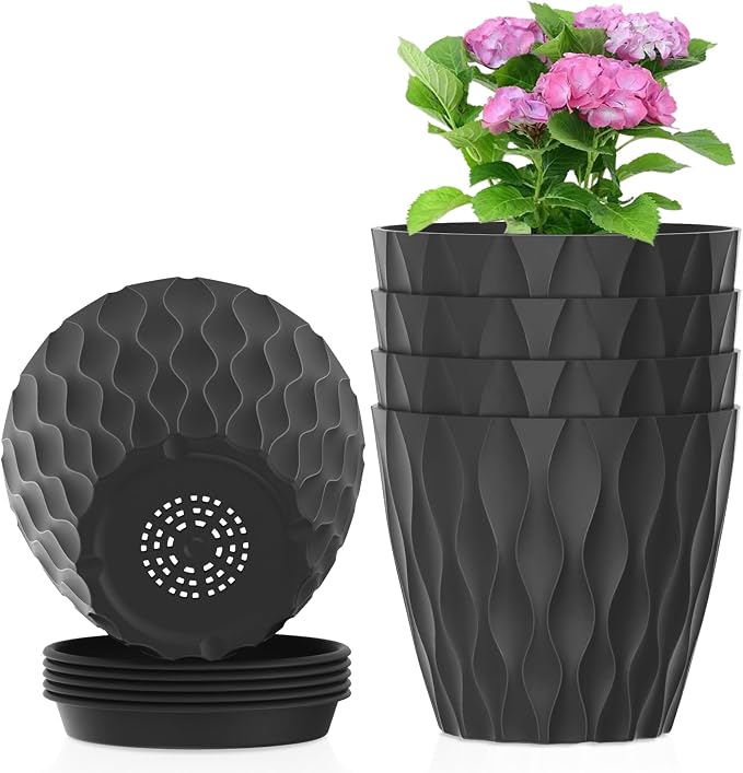 6 inch Plant Pots, 5 Pack Flower Pots by Meowell