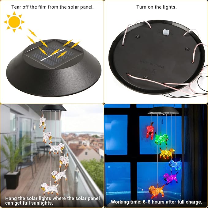 Toodour Solar Wind Chime, Color Changing Wind Chimes Dog, LED Decorative Mobile - Image 4