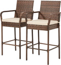 ECOTOUGE Patio Wicker Barstools Set of 2, Outdoor Rattan Bar Height Chairs by ECOTOUGE
