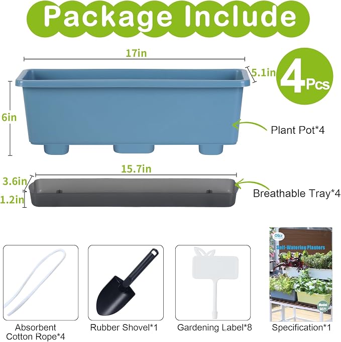 Window Box Planter 4 Packs, 17 Inches Rectangle Flower Pots - Image 4