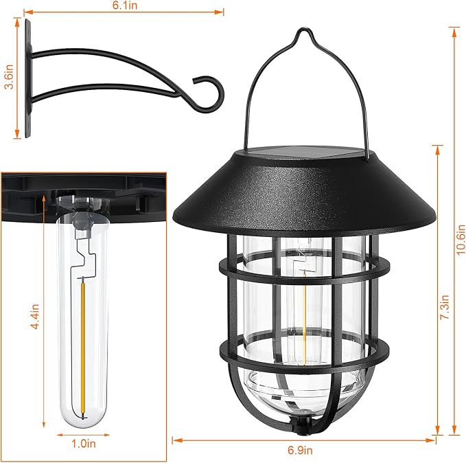 Solar Lantern Hanging Solar Lights Outdoor, Waterproof Metal Wall Lantern - Image 6