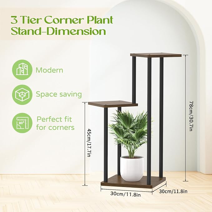 3 Tier Plant Stand Indoor Outdoor, Wood Metal Flower Shelf Pot Holder Clearance - Image 2