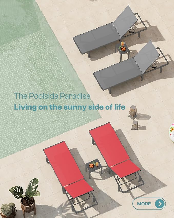 Aluminum Outdoor Lounge Chairs Set of 2, Pool Lounge Chairs - Image 3