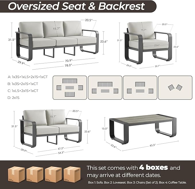 CHITA Aluminum Outdoor Loveseat Sofa, Patio Furniture - Image 7