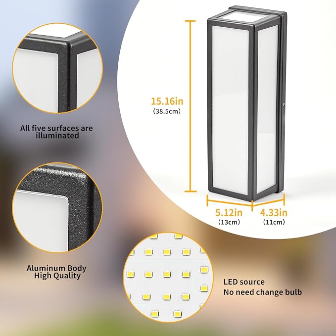 LANFU LED Aluminum Wall Sconce Waterproof Outdoor Wall Light, Modern Porch Wall - Image 2