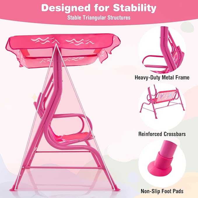HONEY JOY Kids Patio Swing, 2-Seater Outdoor Porch Swing Lounge Chair, - Image 4