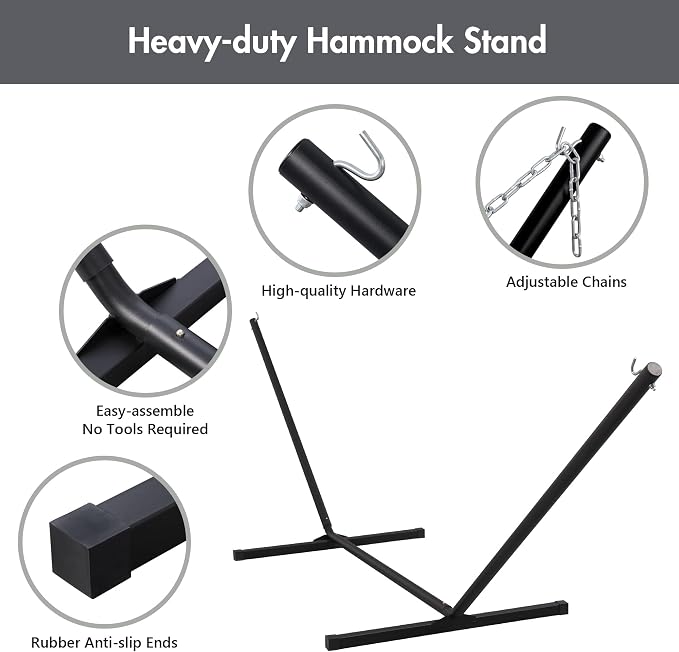 ANOW Double Hammock with 12FT Heavy Duty Steel Stand Included, 2 Person Hammock - Image 5