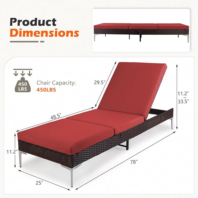 HOMREST Outdoor Chaise Lounge Chair, Patio Wicker Lounge Chair - Image 3