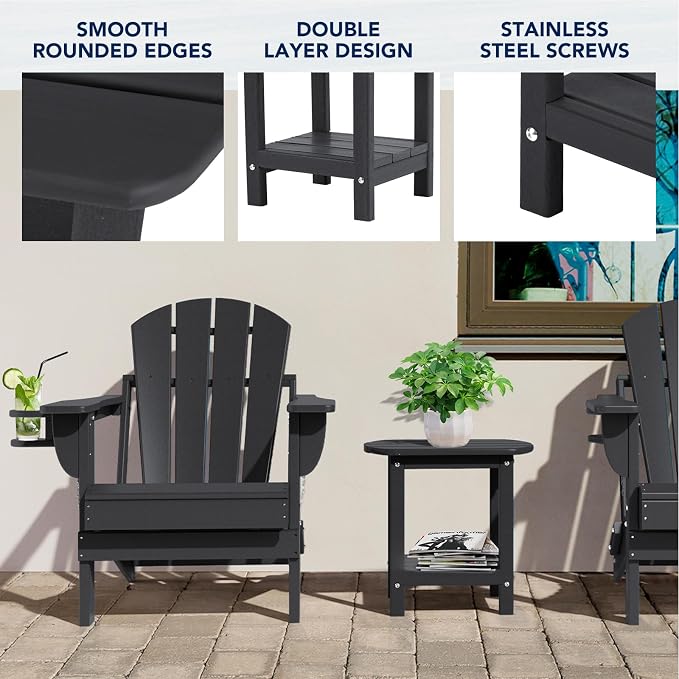 nalone Adirondack Side Table 16.5" Outdoor Side Table HDPE Plastic Double - Image 4