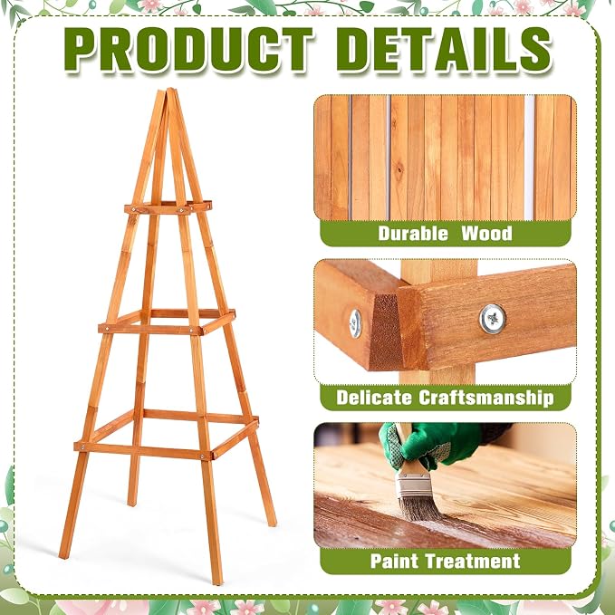 70.8in Tall Wooden Obelisk Trellis Outdoor Garden Trellises Easy Assembly - Image 3