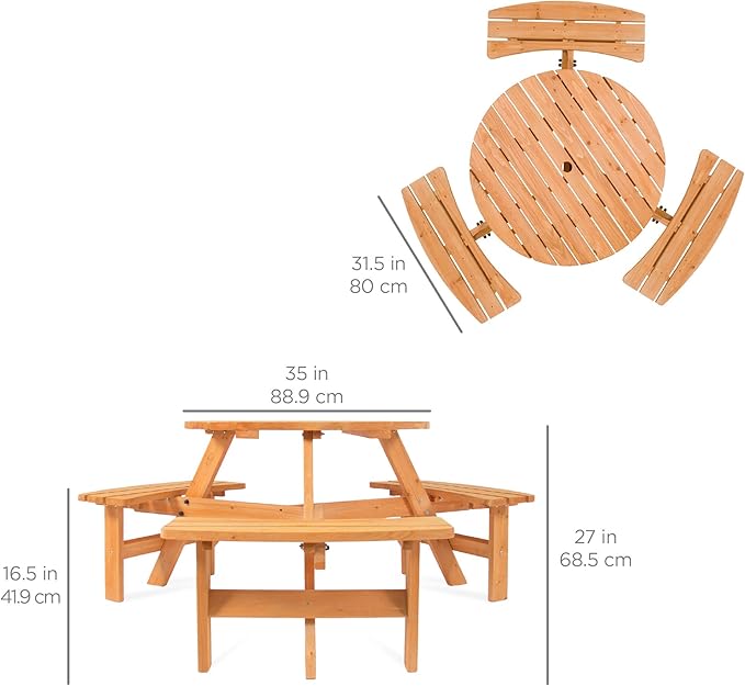 Best Choice Products 6-Person Circular Outdoor Wooden Picnic Table - Image 2