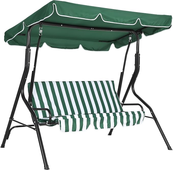 Outdoor Patio Swing Chair with Adjustable Canopy 3-Seat Heavy-Duty Steel Frame by GAOMON