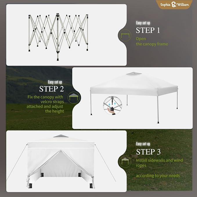 Sophia & William Canopy Tent Pop Up 10x10 ft One Person Push Set Up Canopies - Image 6
