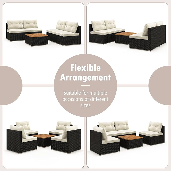 Tangkula 5 Piece Rattan Sofa Set, Patiojoy Outdoor Wicker Furniture Set - Image 8