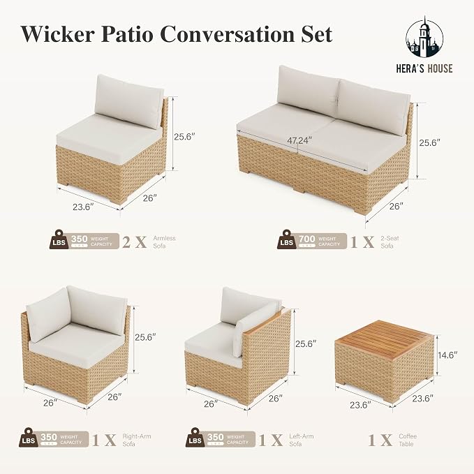 HERA'S HOUSE Wicker Patio Furniture Set, 7 Pieces Outdoor Sectional Sets - Image 9
