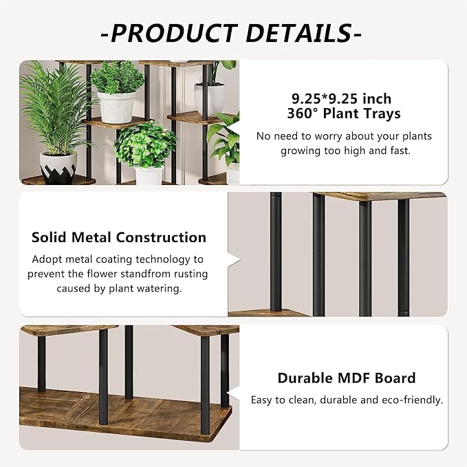 9 Tier Wood Tall Plant Stand Metal Rack Indoor, Planter Shelf Display Rack - Image 5
