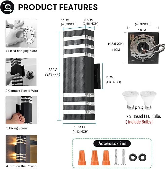 10Pack 15inch LED Square Up & Down Wall Lights, 14W Outdoor Wall Light 4000K - Image 8