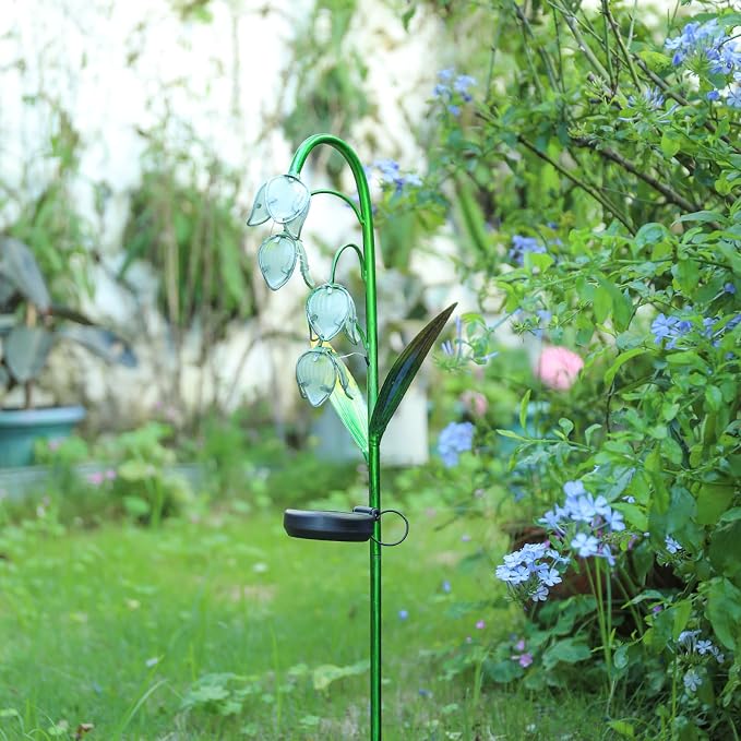 VCUTEKA Solar Garden Decor Stake Outdoor Light Glass Flower Stake - Image 5