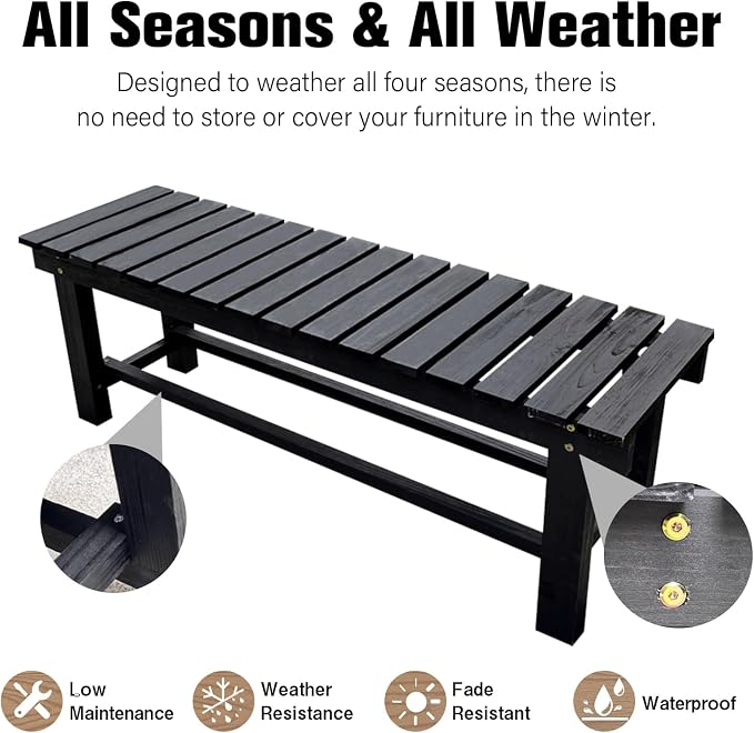 47.2'' Outdoor Garden Benches Weatherproof Patio Bench Two-Person Seat Backless - Image 7