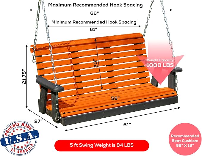 Poly Lumber Wood 5FT Porch Swing Amish Craftsmandship Made in USA HDPE - Image 2