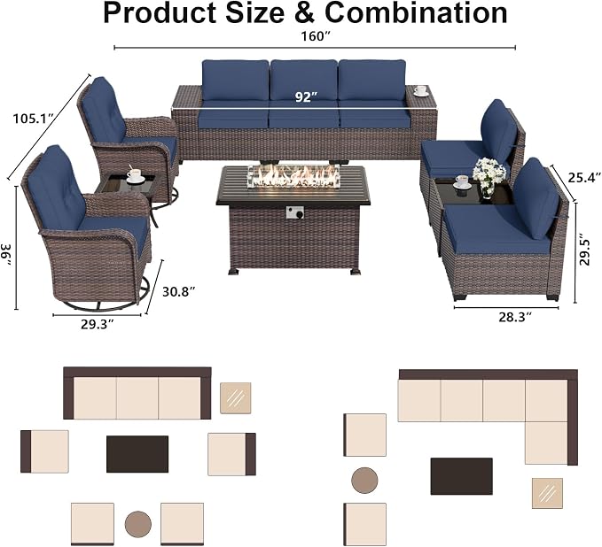 ALAULM 10 Pieces Patio Furniture Set - Image 6