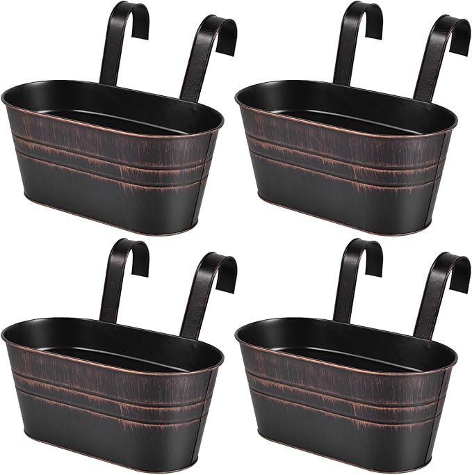 OBTANIM 4 Pack Metal Hanging Flower Pots Iron Railing Planter Outdoor Fence by OBTANIM