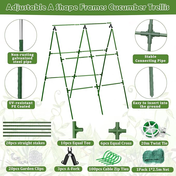 Cucumber Trellis for Raised Beds, 31 X 47 Inch Adjustable Size A-Frame Garden - Image 2
