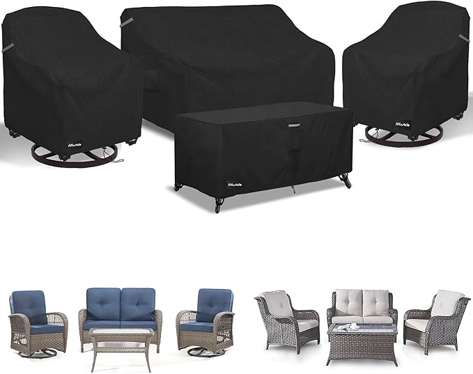 Patio Furniture Covers 4 Piece Set, 600D Waterproof Heavy Duty Outdoor by PatioFurnitureCovers