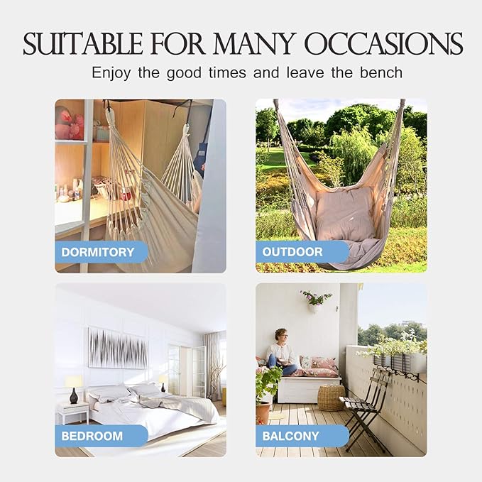 Hommtina Hammock Chair Hanging Rope Swing, Max 300 Lbs Hanging Chair - Image 6