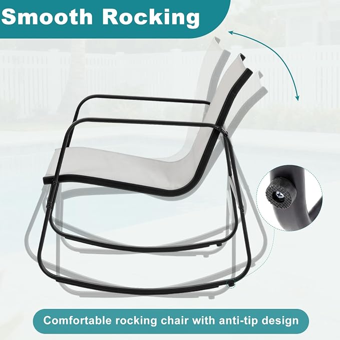 DUMOS 3 Piece Patio Rocking Furniture Set，Outdoor Patio Furniture Conversation - Image 5