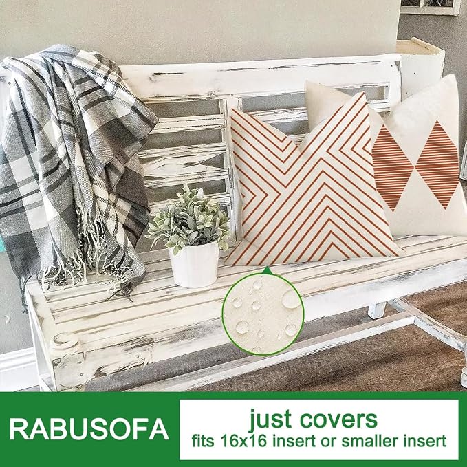 RABUSOFA Outdoor Pillows Covers 16x16 inch Waterproof, Fall Rust and Beige Boho - Image 6