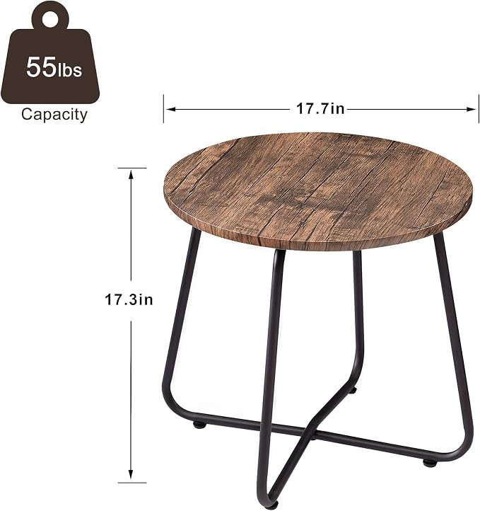 VECELO 17.7 inch Small Round Outdoor Side Table, Patio End Table, Waterproof - Image 3