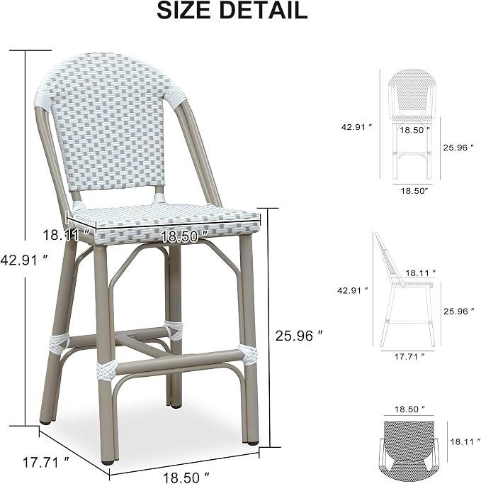 PURPLE LEAF Outdoor Counter Height Bar Stools Set of 4 26'' French Bar Height - Image 2