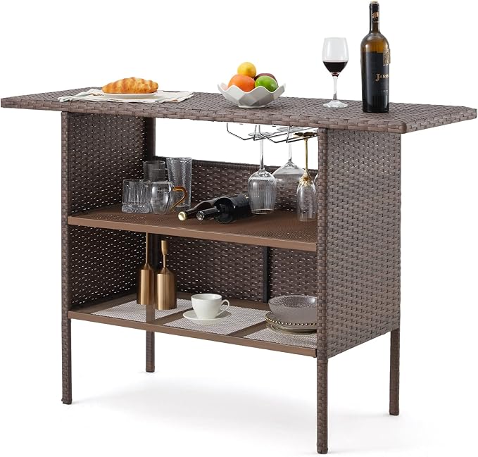 ECOTOUGE Patio Wicker Bar Table, Outdoor Rattan Counter Table by ECOTOUGE