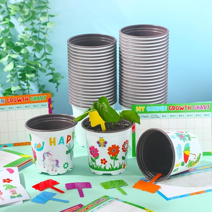 Capoda 24 Sets Garden Flower Pots Crafts Kit DIY Spring Plastic Seedling - Image 4