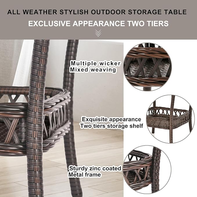 Outdoor Side Table Patio Wicker Coffee Table Outdoor End Table Rattan Bistro - Image 7