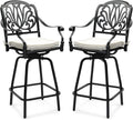 VINGLI Outdoor Swivel Bar Stools Set of 2, Cast Aluminum Patio Bar Height Chairs by VINGLI