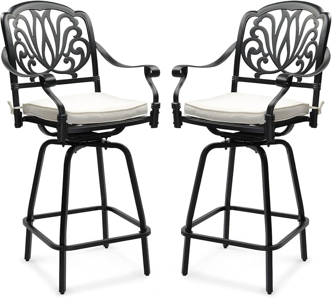 VINGLI Outdoor Swivel Bar Stools Set of 2, Cast Aluminum Patio Bar Height Chairs by VINGLI
