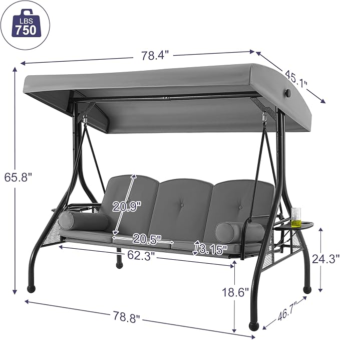 GYUTEI 3-Seat Outdoor Patio Swing - Image 7