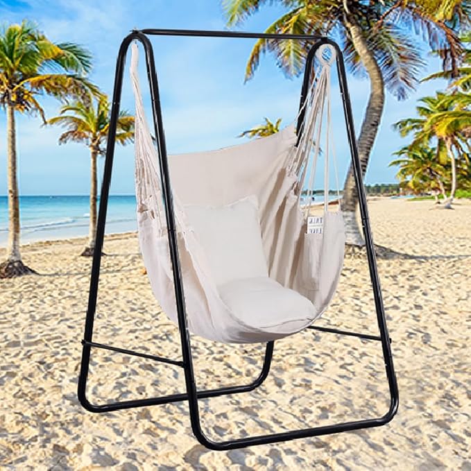 Goutime Hammock Chair, Boho Hanging Rope Ceiling Swing, Macrame Hanging - Image 7
