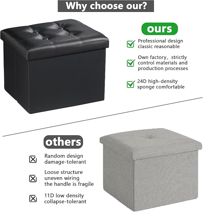 AmasSmile Storage Ottoman Folding Foot Rest Stool, Leather Footstool Bench - Image 4