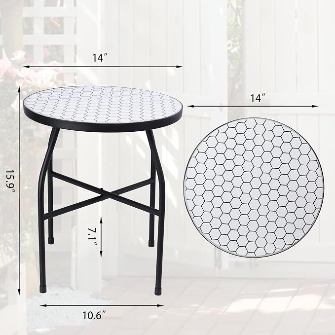 VCUTEKA Mosaic Outdoor Side Table, Round Rustproof Patio Table - Image 3