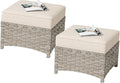 HOOOWOOO 2 Piece Patio Ottoman Set, Outdoor Wicker Ottomans, All Weather by DesignforBetterLife