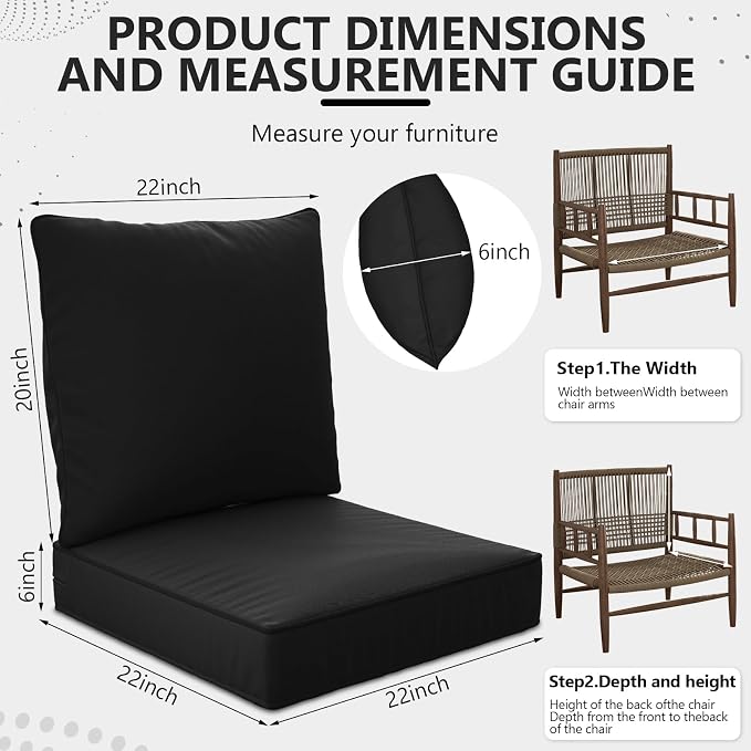 22" x 22" x 6" Outdoor Deep Seat Cushions Set - Image 2