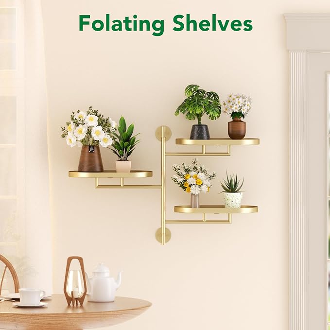 Rotating Window Wall Plant Shelves Stand Holder, 3 Tiered Metal Gold Floating - Image 7