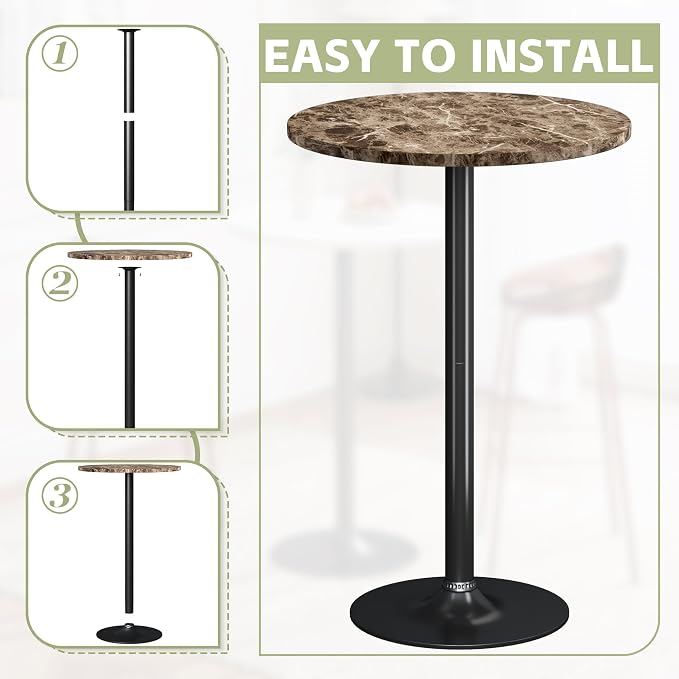 Flamaker Round Bistro Pub Table Modern Style Metal Base MDF Top Cocktail Bar - Image 7