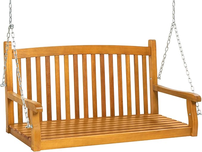 Best Choice Products 48in Wood Porch Swing Outdoor Patio Hanging Bench Chair by BestChoiceProducts